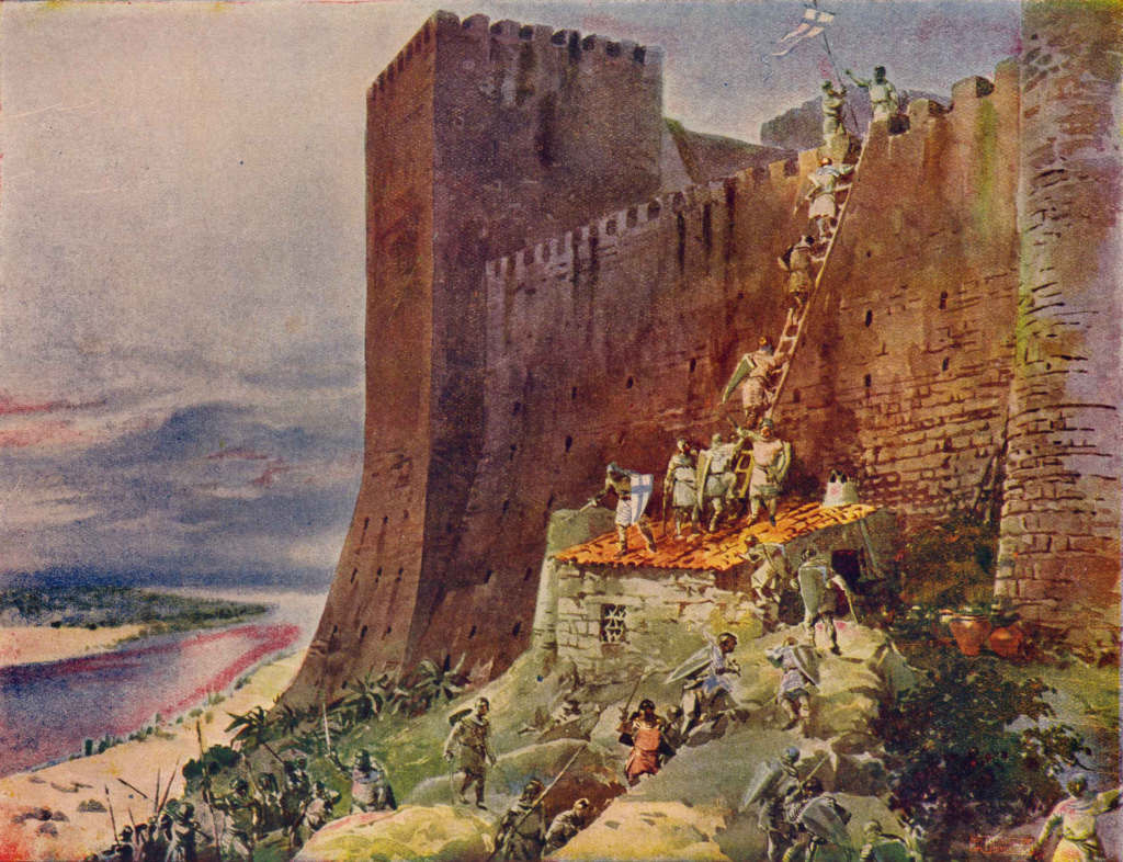 Representação da conquista de Santarém, aguarela de Roque Gameiro