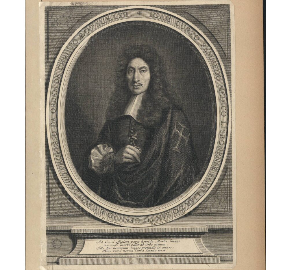 Félix da Costa (16__-1712) e Gérard Edelink (1640-1707), Retrato de João Curvo Semedo na edição de 1707 da obra Polyanthea medicinal…. Lisboa, Biblioteca Nacional de Portugal.