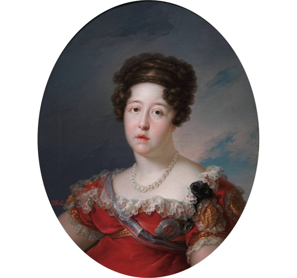 Vicente López Portaña, Retrato da rainha D. Maria Isabel de Bragança (c. 1816), Madrid, Museu do Prado, n.º inv. P000869.