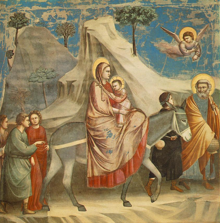 A Fuga da Sagrada Família para o Egipto, por Giotto (c. 1305-1306). Encontra-se na Capela dos Scrovegni de Pádua.