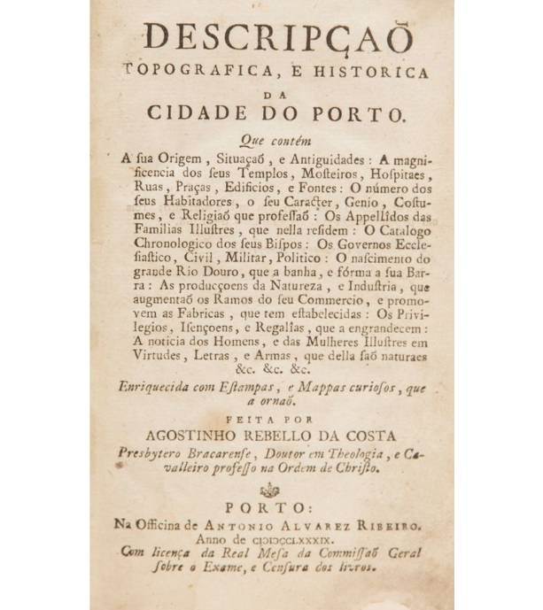 Rosto do livro escrito pelo Padre Agostinho Rebelo da Costa, de 1789