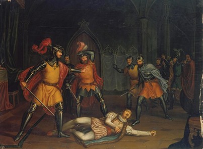 A Morte do Conde Andeiro – D. João, Mestre de Aviz (mais tarde, o rei
D. João I) mata João Fernandes Andeiro, Conde de Ourém. Pintura no
Museu Nacional de Soares dos Reis, Porto