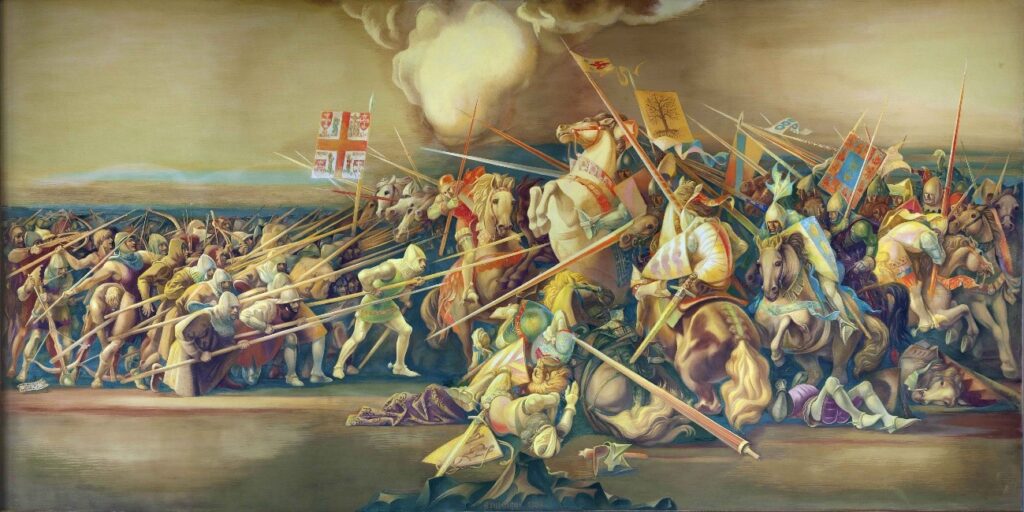 Batalha dos Atoleiros, fresco de Jaime Martins Barata no Palácio da Justiça de Fronteira