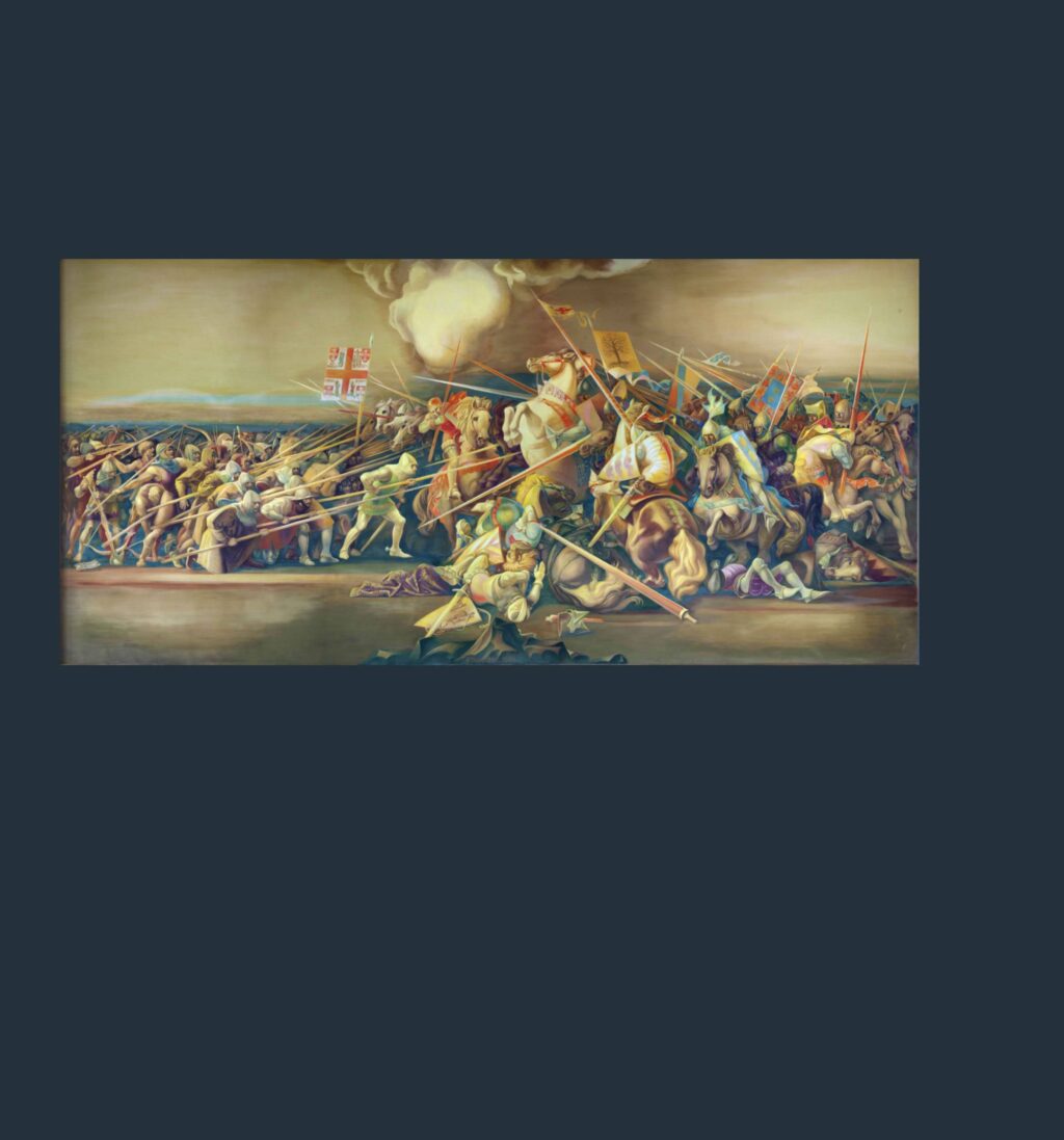 Fresco da Batalha dos Atoleiros, em Fronteira, do pintor Jaime Martins Barata, pintado na parede da sala de audiências do antigo Tribunal de Fronteira